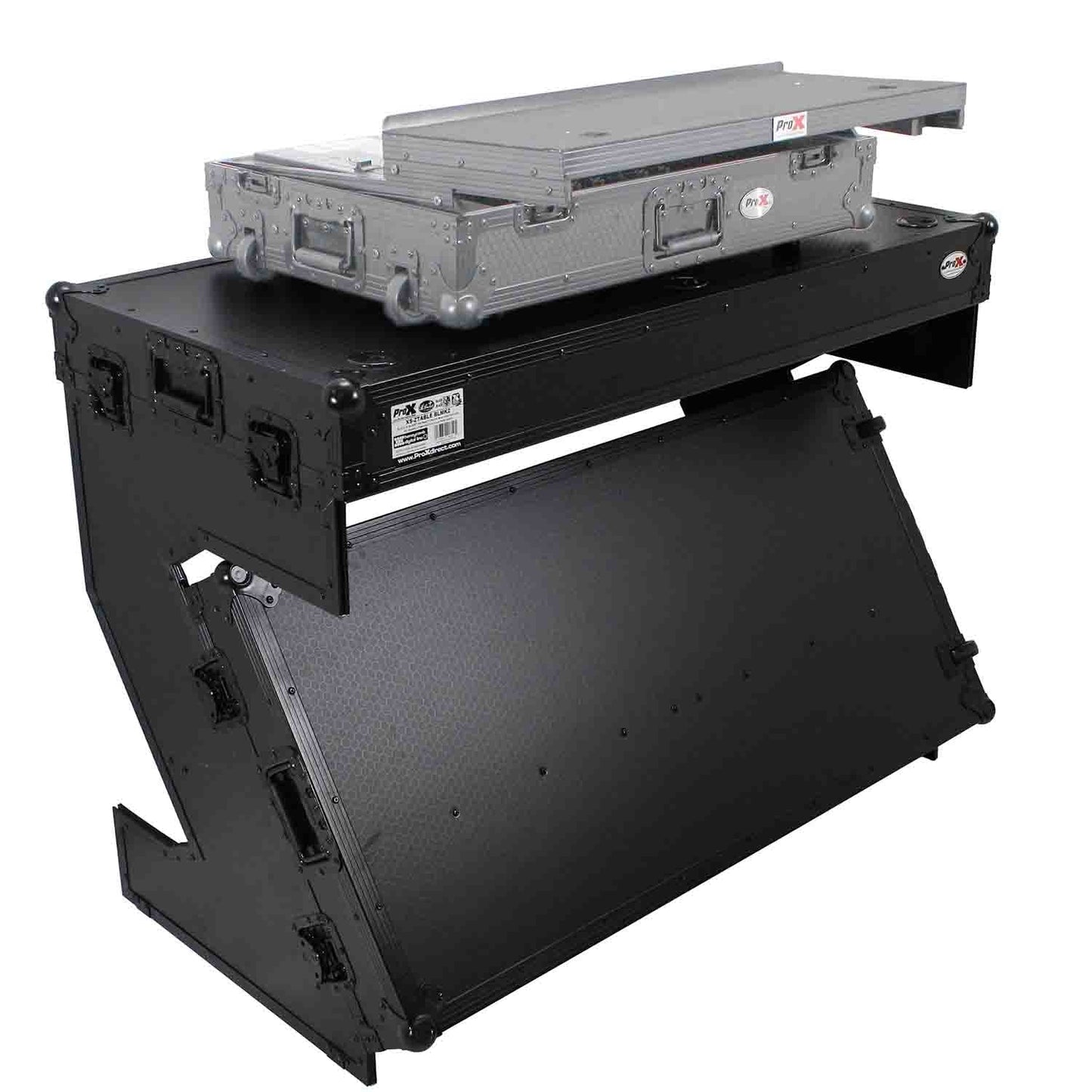 ProX XS-ZTABLEBL MK2 Flight Case Table, Z-Style DJ Table Workstation - Black on Black - Hollywood DJ