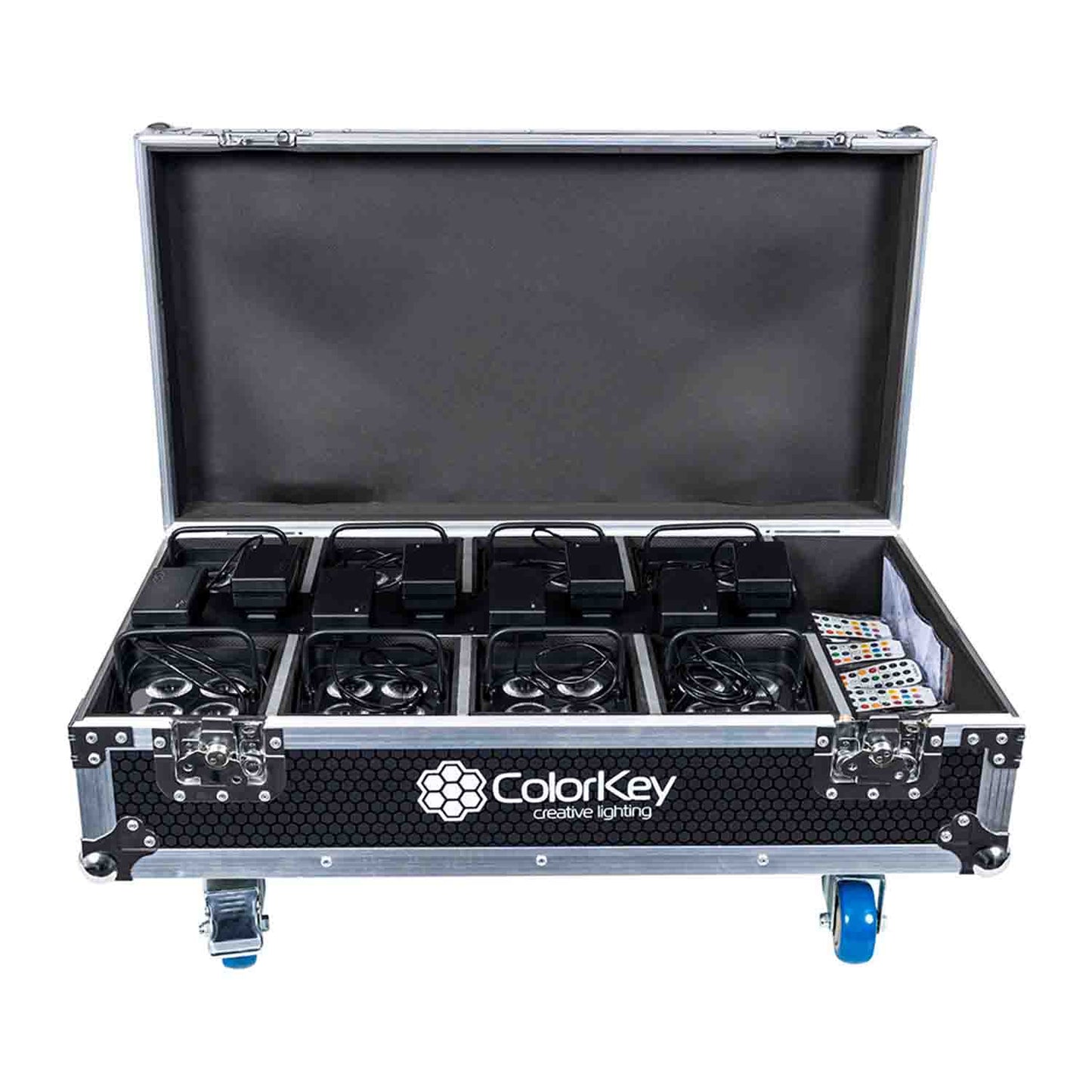 Colorkey CKW-6028-KIT, Mobilepar Mini Hex 4 8-Pack Bundle with Charging Road Case - Hollywood DJ