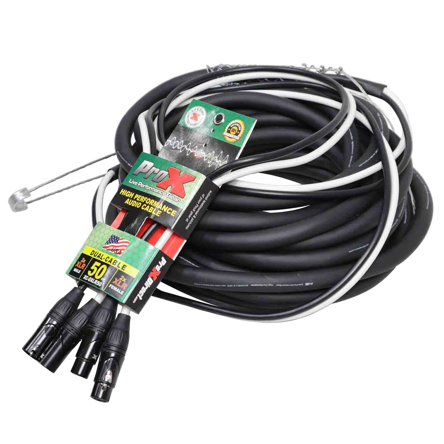 ProX XC-DXLR50 Balanced Dual XLR-M to Dual XLR-F High Performance Audio Cable - 50 Feet - Hollywood DJ
