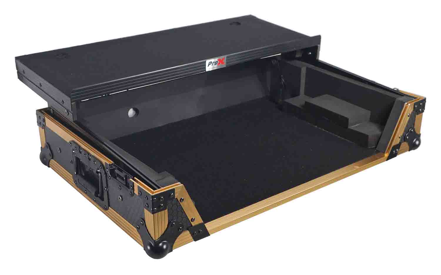 PROX XS-DDJREV7 WLT FGLD ATA Style Flight Case for Pioneer DDJ-REV7 DJ Controller with Laptop Shelf Wheels and 1U Rack Space - Hollywood DJ