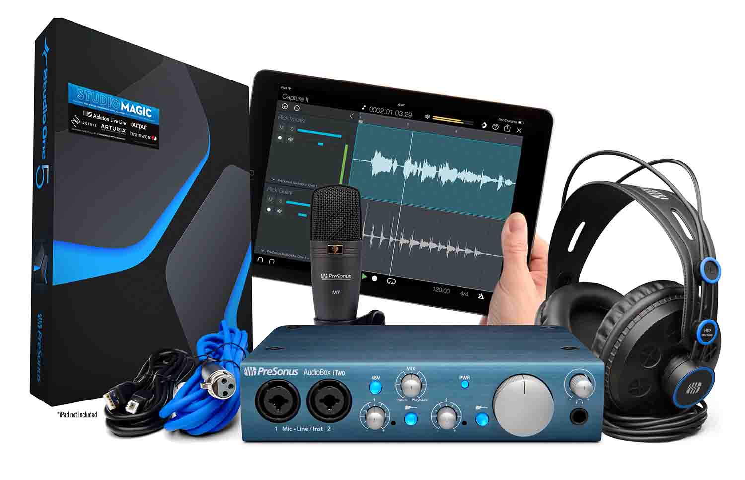 PreSonus AUDIOBOX ITWO STUDIO, Complete Mobile Hardware/Software Recording Kit - Hollywood DJ