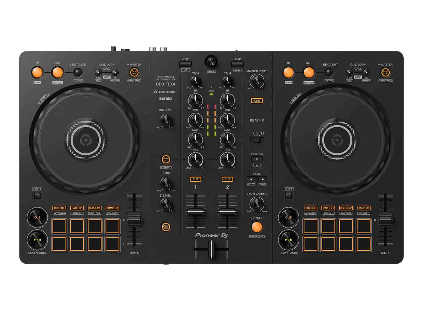 Pioneer DDJ-FLX4, 2- Channel Controller for Rekordbox and Serato DJ Lite Package with Case - Hollywood DJ