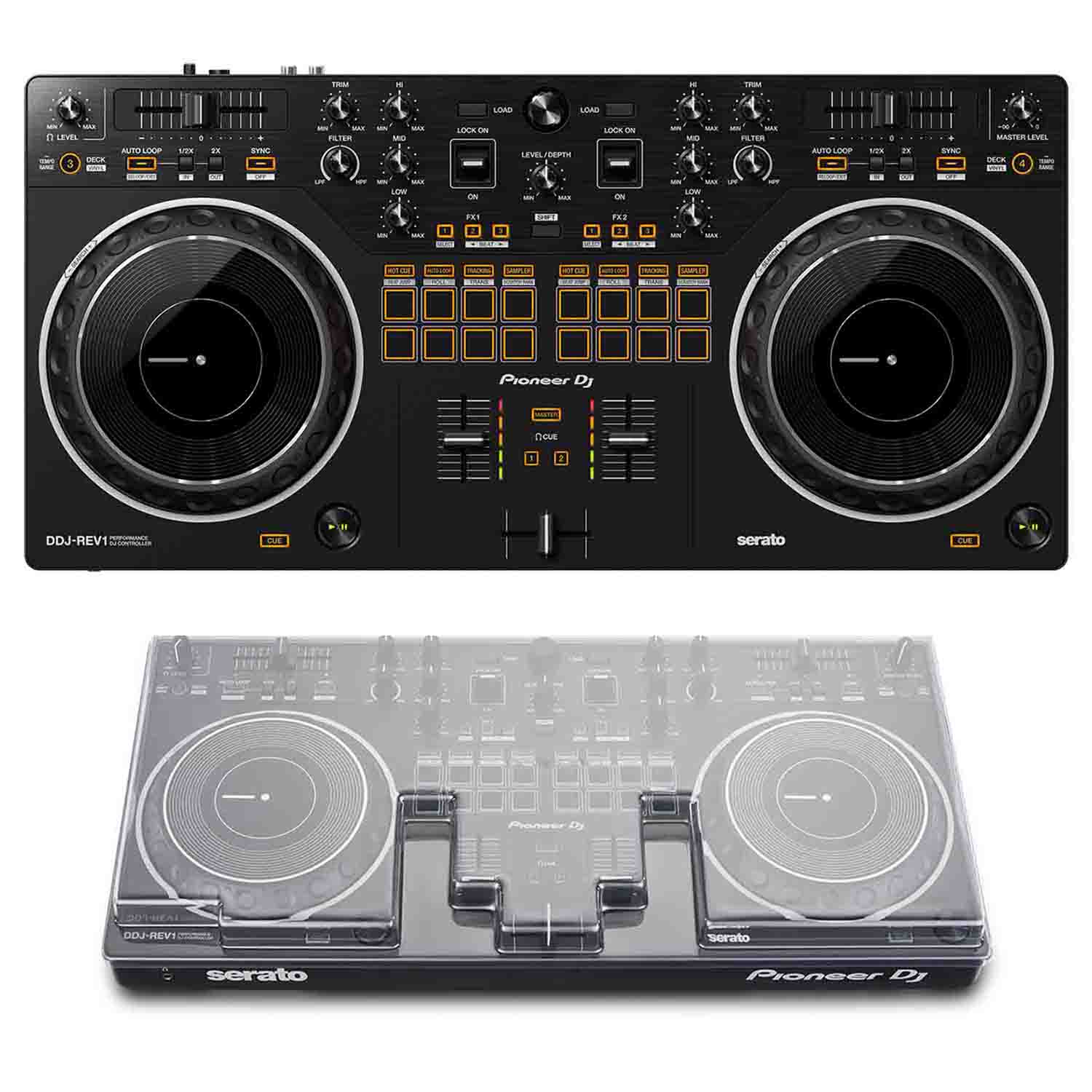 Pioneer DJ Controller Package with DDJ-REV1 Controller and Decksaver Cover - Hollywood DJ