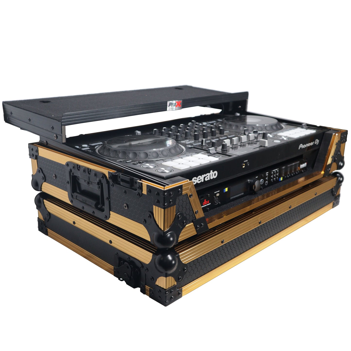 H-PROX-XS-DDJ1000WLTFGLD LED Flight Case for Pioneer DDJ-1000 SRT SX3 | FLX6 Controller - Gold Black - Hollywood DJ