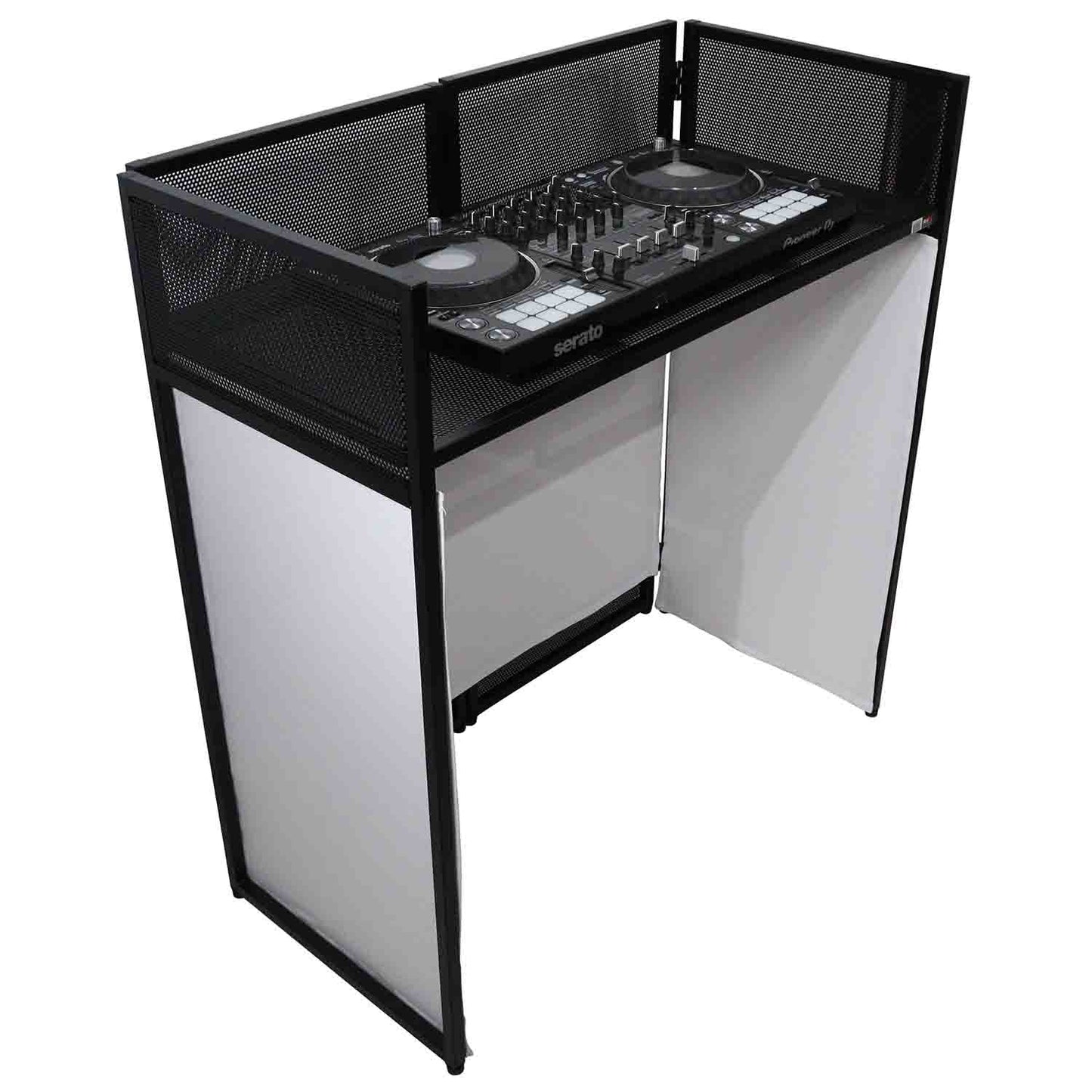 ProX XF-VISTA BL VISTA DJ Booth Facade Table Station with White/Black Scrim kit and Padded Travel Bag - Hollywood DJ