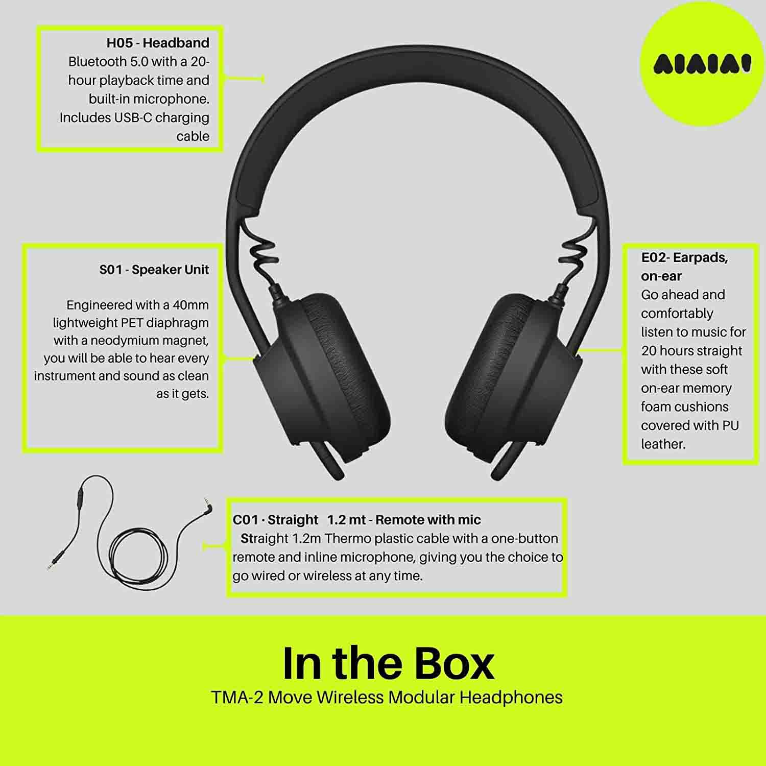 AIAIAI TMA-2 Move Wireless Headphones with Bluetooth 5.0 - Hollywood DJ