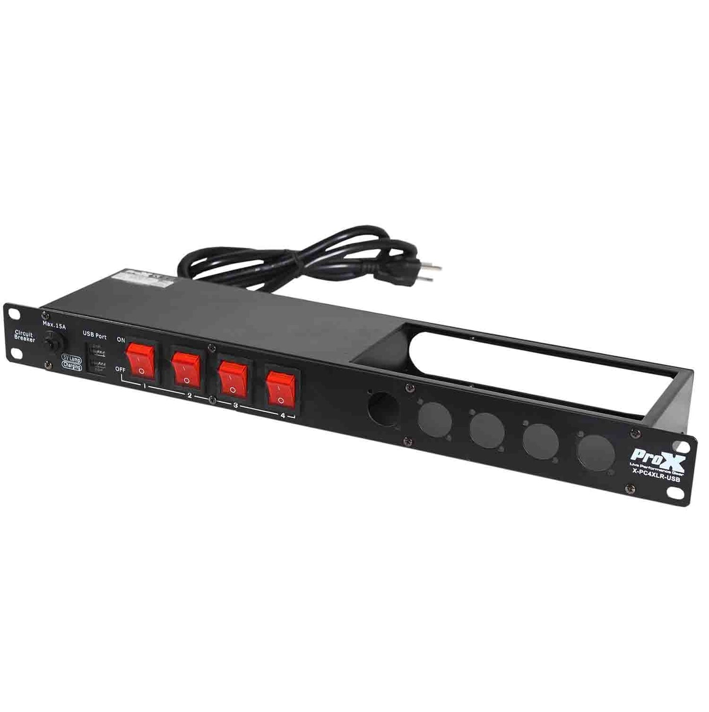 B-Stock: ProX X-PC4XLR-USB 1U 15 Amp Circuit 4CH Switch Panel W-2 USB and 5 Punched Space - Hollywood DJ