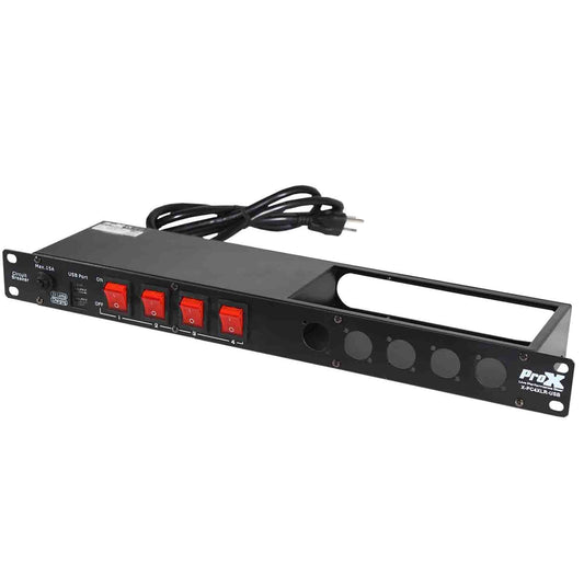 B-Stock: ProX X-PC4XLR-USB 1U 15 Amp Circuit 4CH Switch Panel W-2 USB and 5 Punched Space - Hollywood DJ