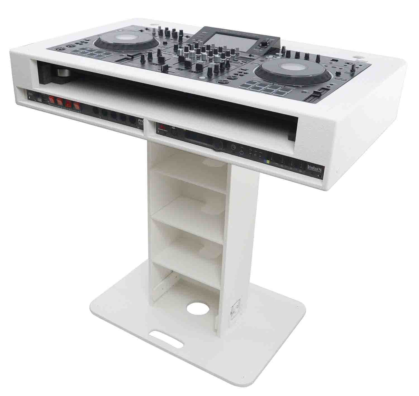 ProX XZF-DJCT W 2U CASE Control Tower DJ Stand with 2x1U Rack Laptop Arm and Cases for Pioneer XDJ-XZ, DDJ-1000 SRT, RANE One, and SX3 - White Finish - Hollywood DJ