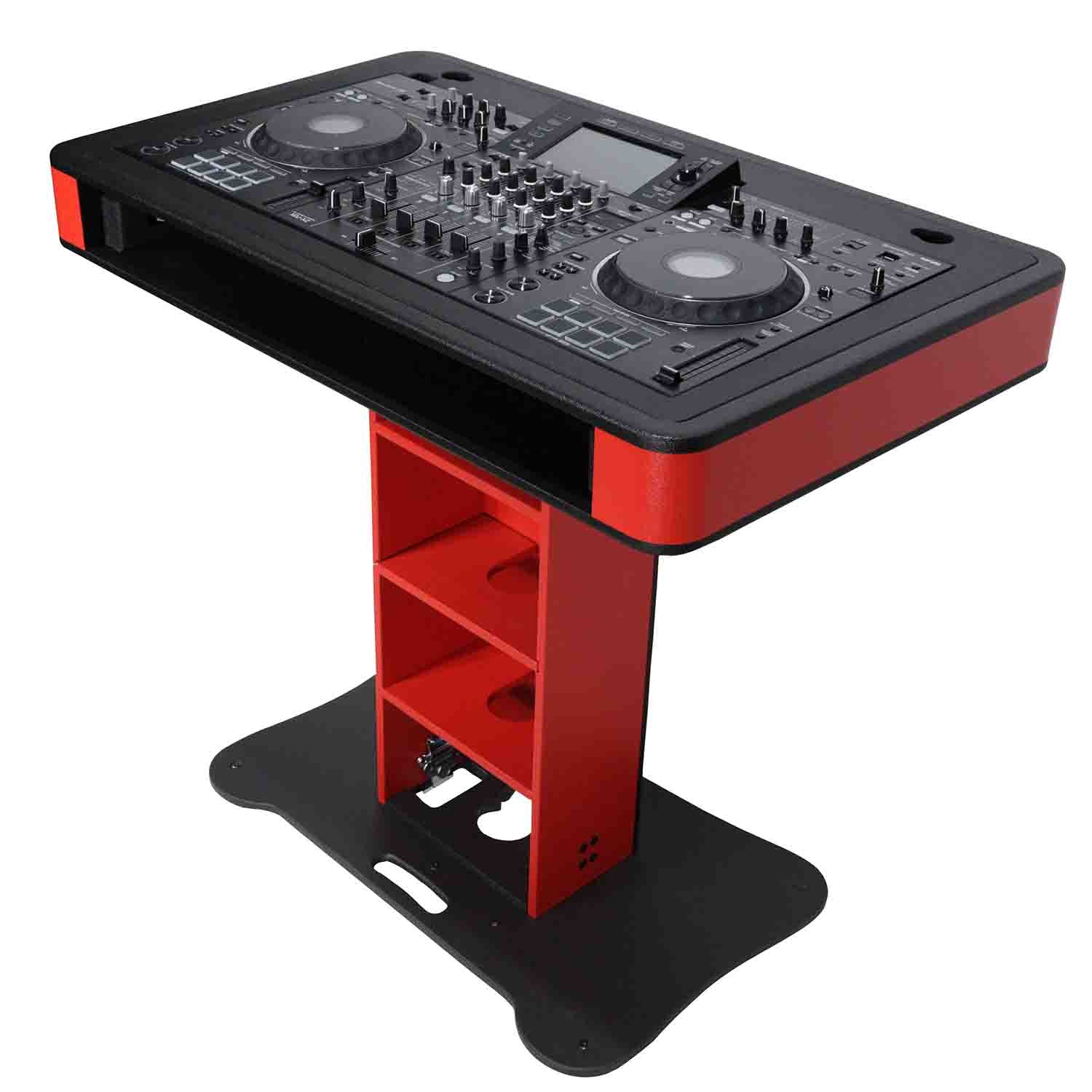 ProX XZF-DJCT RB CASE Control Tower DJ Booth with Laptop Arm and Road Cases for Pioneer XDJ-XZ, DDJ-1000 SRT, RANE ONE, and SX3 - Red Black Finish - Hollywood DJ