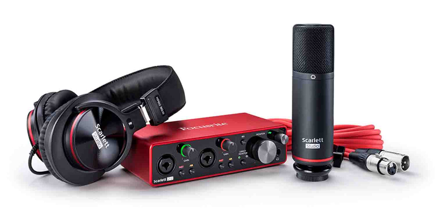 Focusrite Scarlett 2i2 Studio 3rd Gen 2x2 USB Audio Interface with Microphone and Headphones - Hollywood DJ
