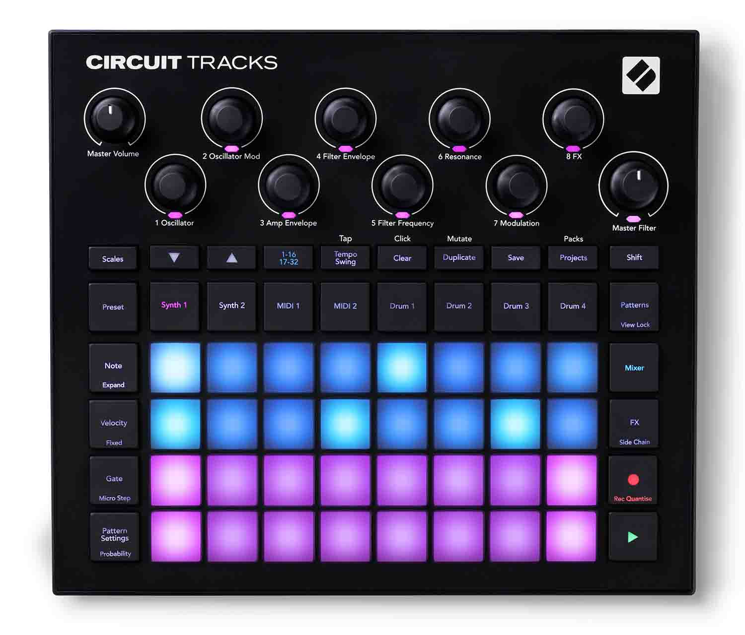 Novation CIRCUIT-TRACKS Standalone Groove Box with Synths, Drums, and Sequencer - Hollywood DJ