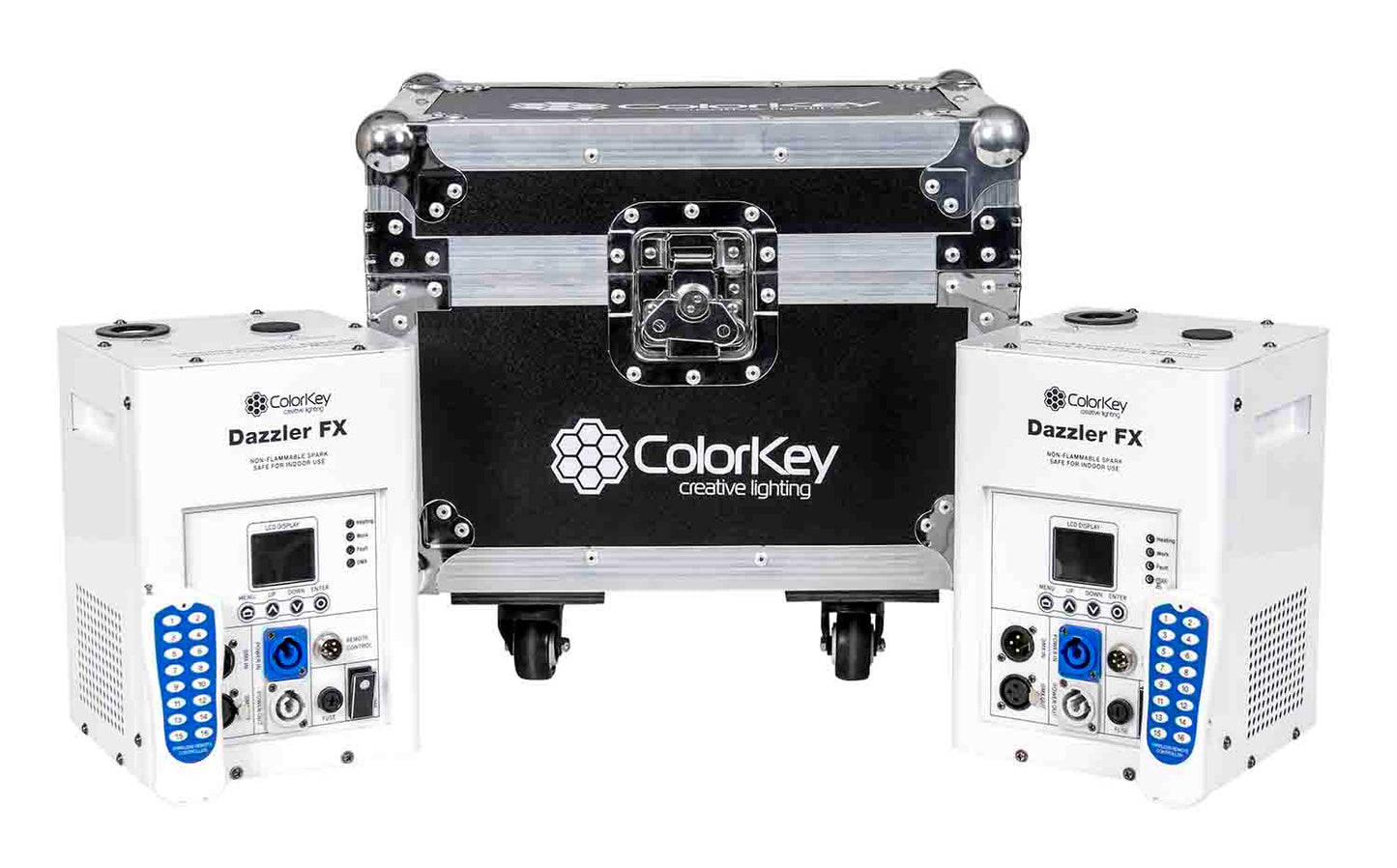 Colorkey CKU-7703-KIT Cold Spark Machine Bundle 2 Dazzlers with Road Case - White - Hollywood DJ