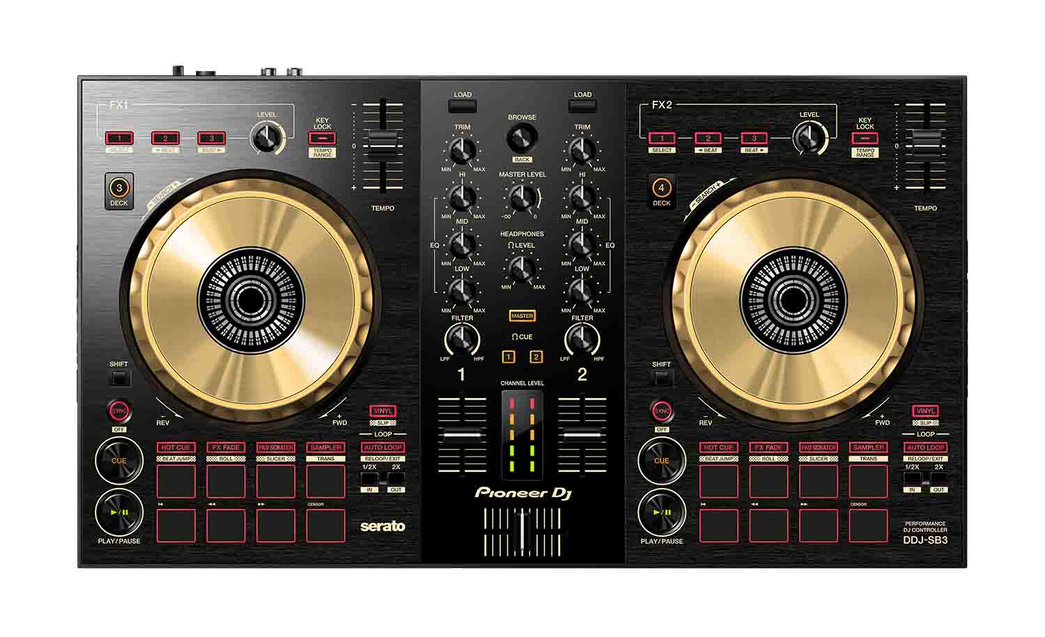 B-Stock: Pioneer DJ DDJ-SB3-N 2-Channel DJ Controller for Serato DJ Lite (Gold on Black) - Hollywood DJ