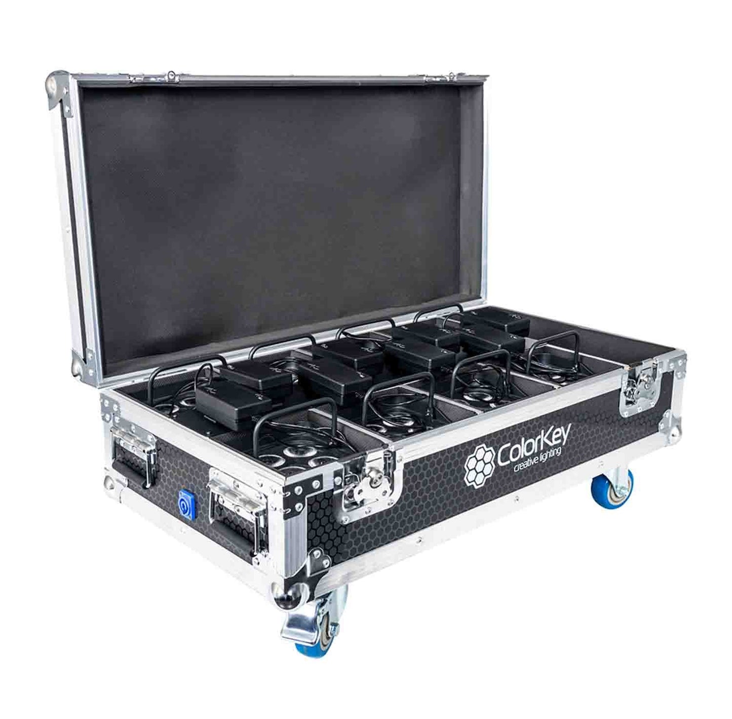 Colorkey CKW-6028-KIT, Mobilepar Mini Hex 4 8-Pack Bundle with Charging Road Case - Hollywood DJ