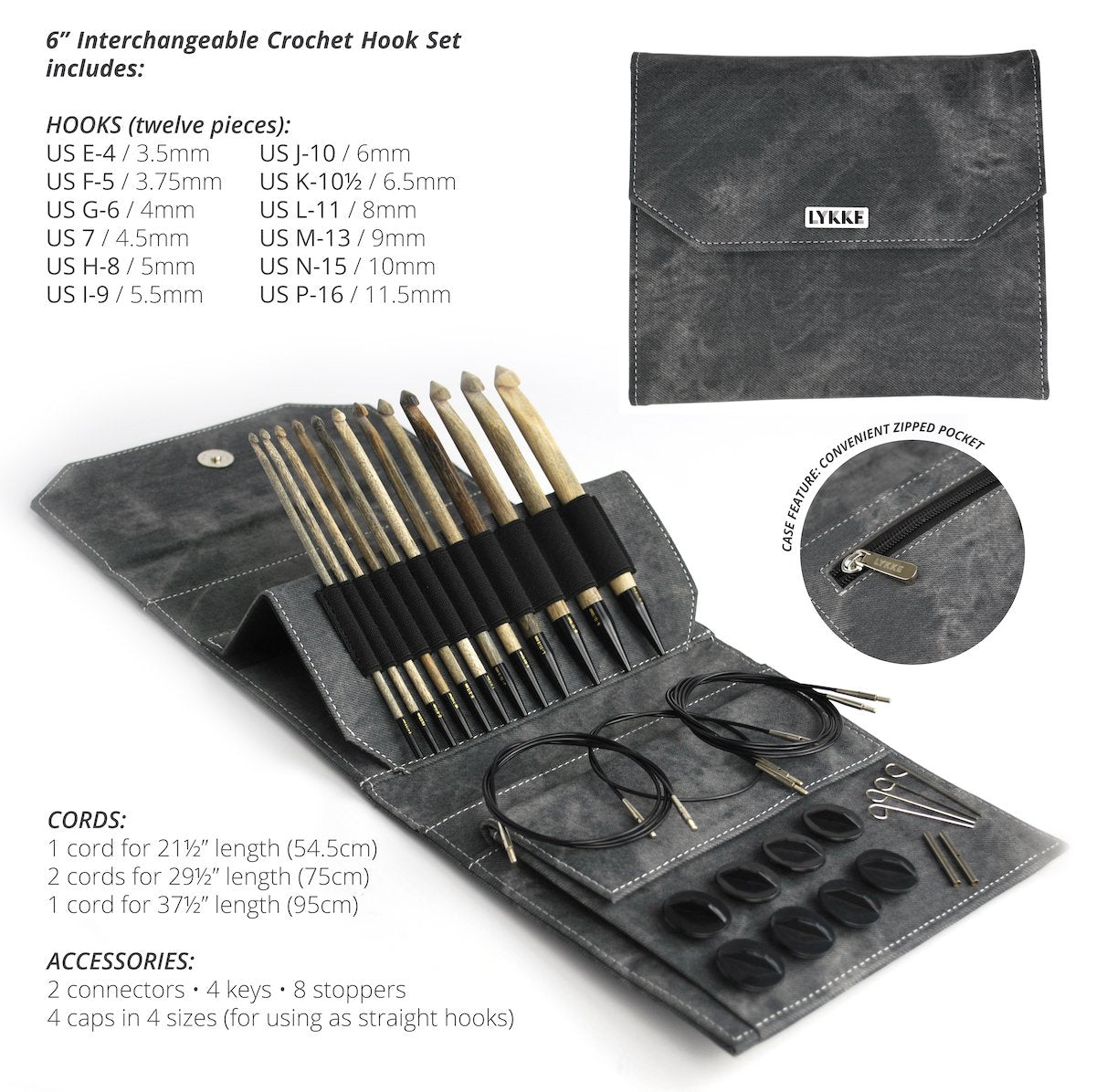 Lykke Driftwood Single Point Crochet Hook Set