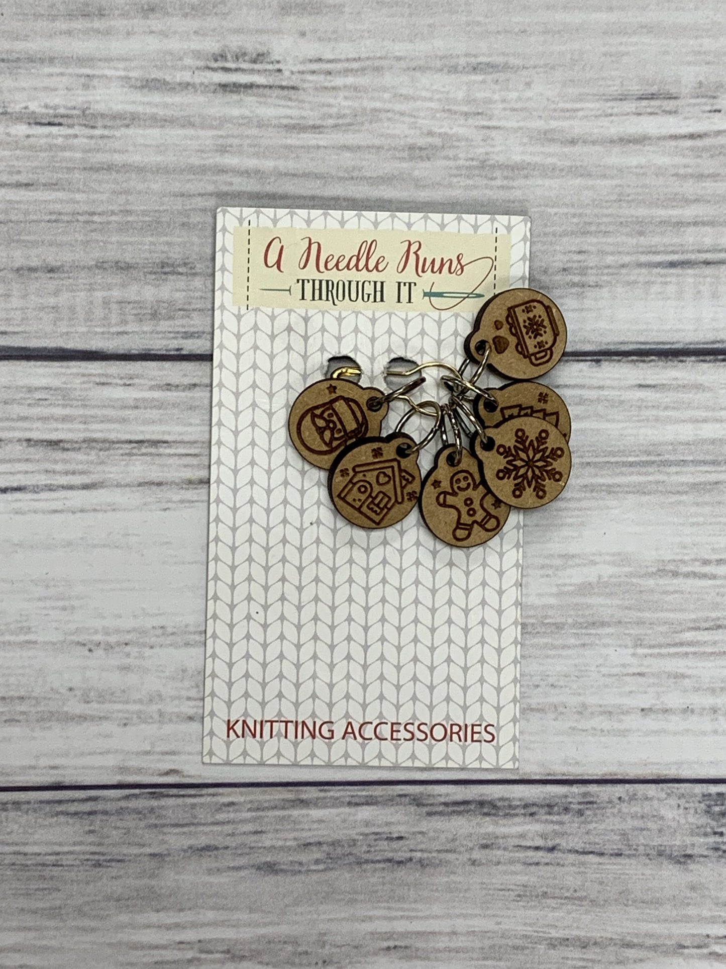 Wooden Ring Stitch Markers by A Needle Runs Though It