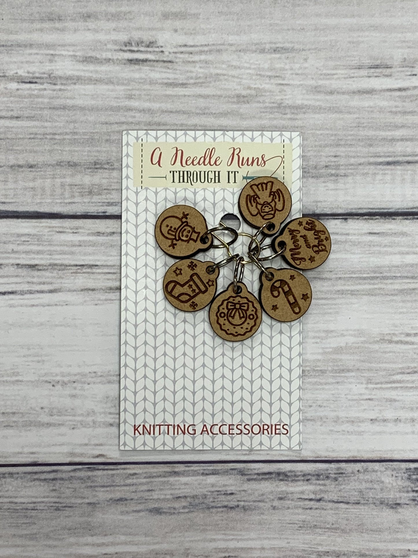 Wooden Ring Stitch Markers by A Needle Runs Though It