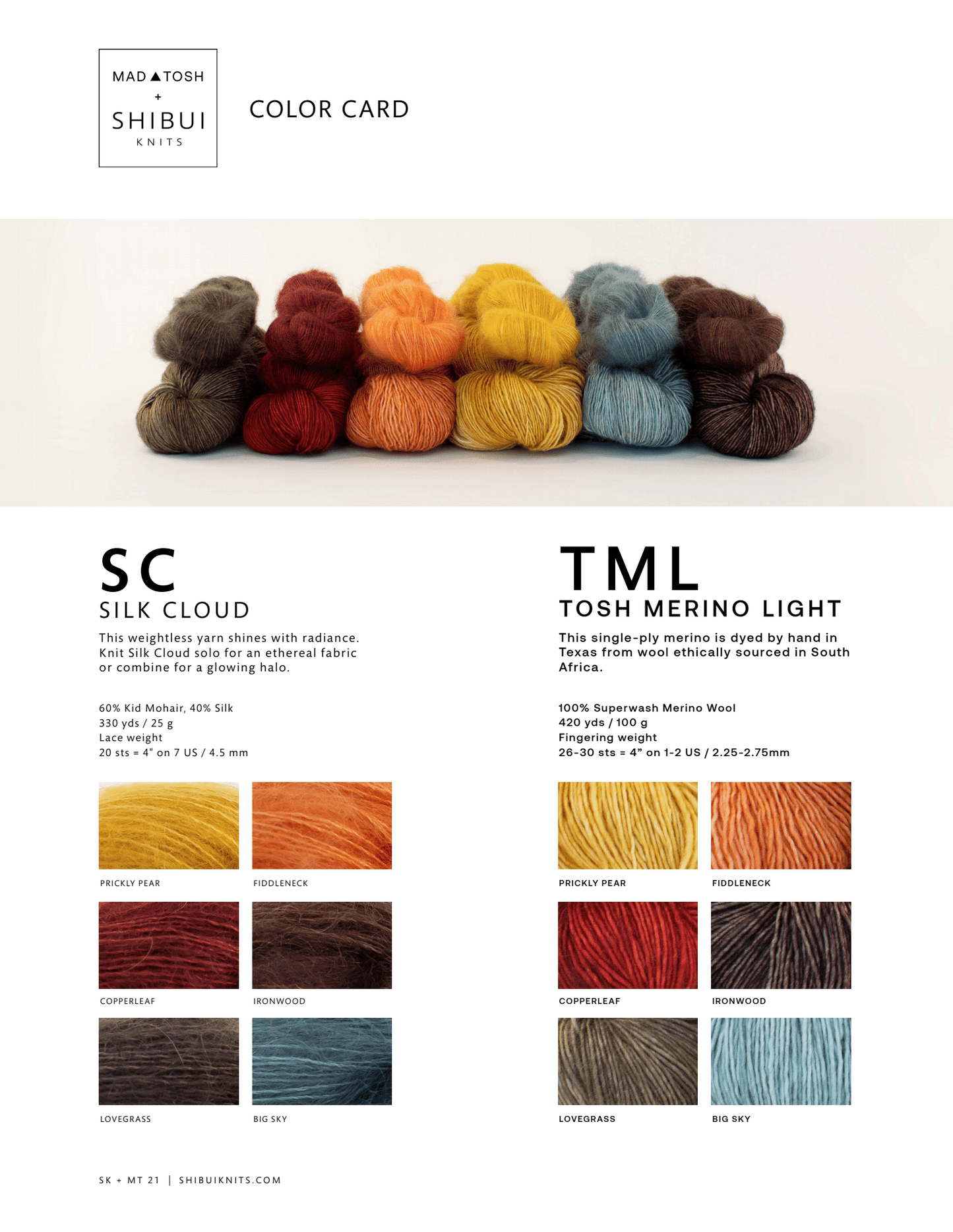 Mad Tosh & Shibui Knits Collaboration - Color Card