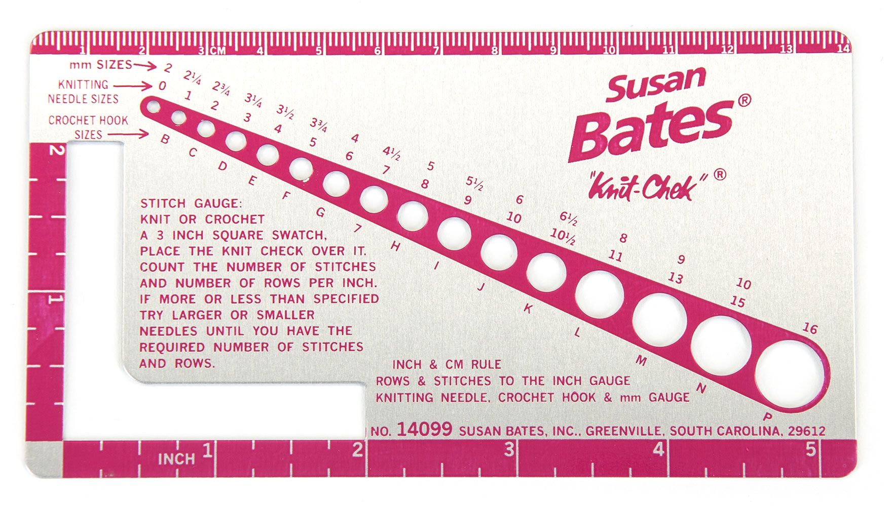 Susan Bates Metal Knit Gauge with Ruler - Fillory Yarn